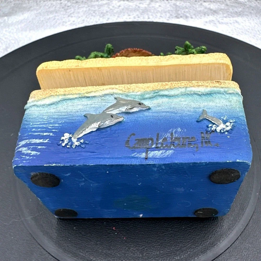 Camp Lejeune NC Souvenir‎ Jewelry Trinket Box Dolphin Beach Hut Palm Tree Decor